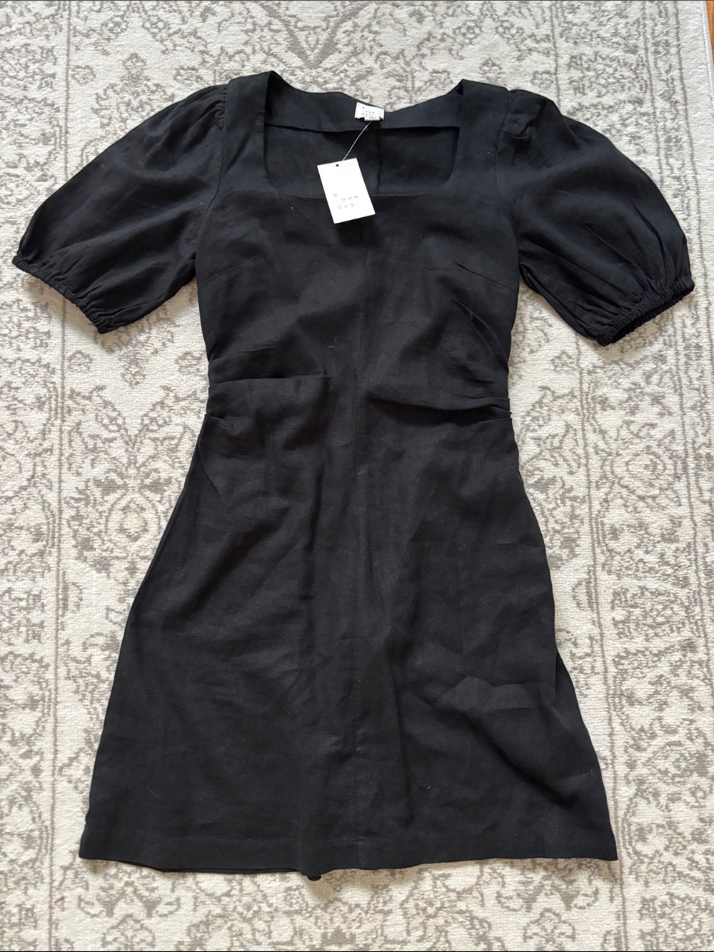 NWT Black Square Neck Puff Sleeve Dress